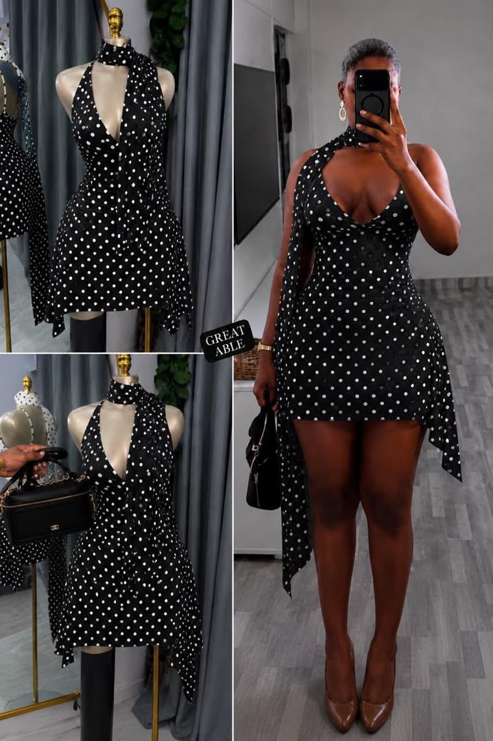 Polka-dot halter mini gown