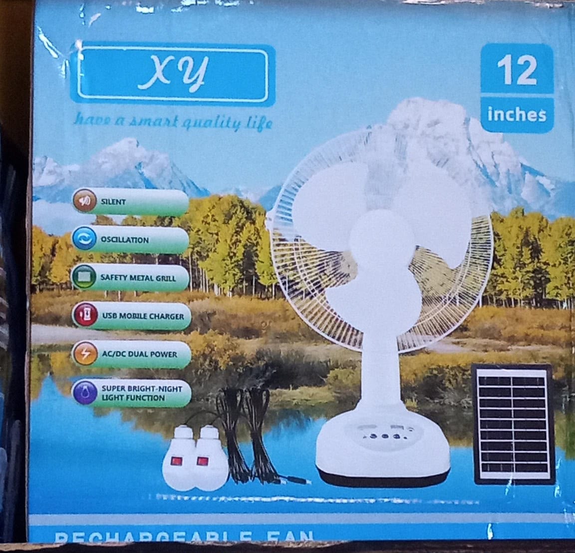 12-Inch Solar Rechargeable Fan